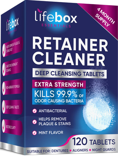 Retainer Cleaner Tablets - Denture Cleaning Tablets & Aligner Cleaner - For Aligners, Retainers, Dentures, Night Guards - Mint Flavor