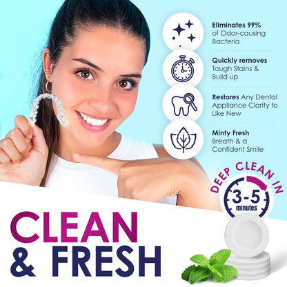 Retainer Cleaner Tablets - Denture Cleaning Tablets & Aligner Cleaner - For Aligners, Retainers, Dentures, Night Guards - Mint Flavor